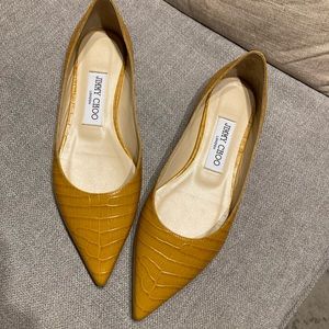 Jimmy Choo Love Croc-effect Flats - Ocra
